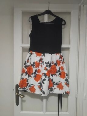 Floral A-Line Skirt with Orange Rose Print